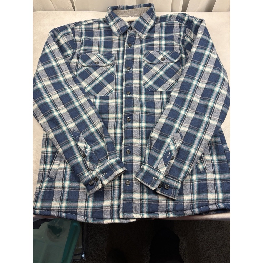 Jack South Men's Black Flannel Plaid Sherpa Lined Shirt/Jacket Size Large‎